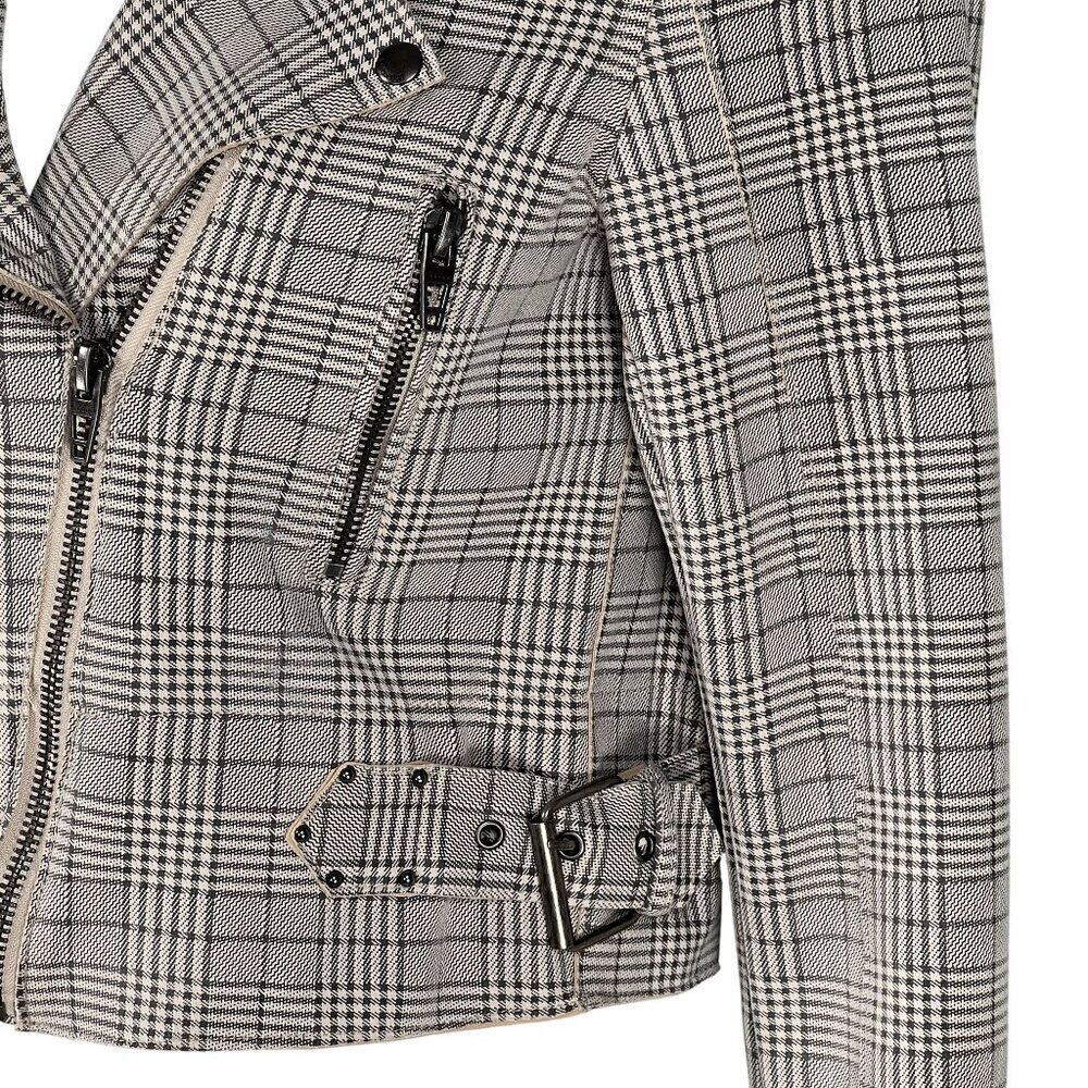 BlankNYC S Windowpane Plaid Moto Jacket Asymmetrical Zip Pockets Faux Suede Chic - Picture 5 of 16